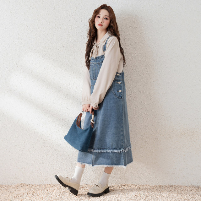 Tang Shi denim strap dress for women new women's casual versatile strap dress long skirt small person super beautiful u3