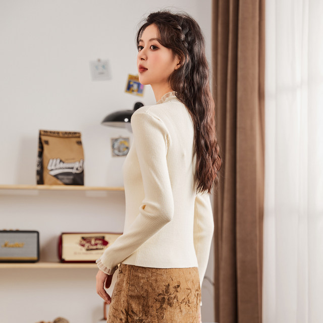 Tang Shi Half Turnie Sweater Women's 2025 Spring New Slim Slim Temperature Inner Lace Base Shirt Top