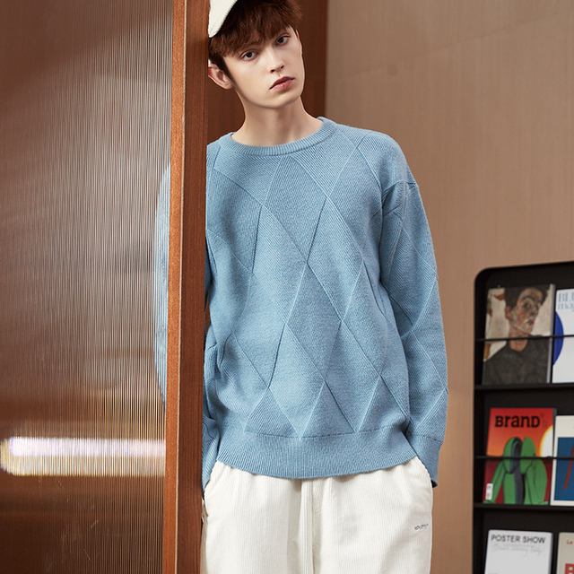 Tang Lion 2023 Autumn and Winter Sweater Men's New texture Lingquan Geometric Design Sensory Knitted Sweaters Korean Sweater Tide
