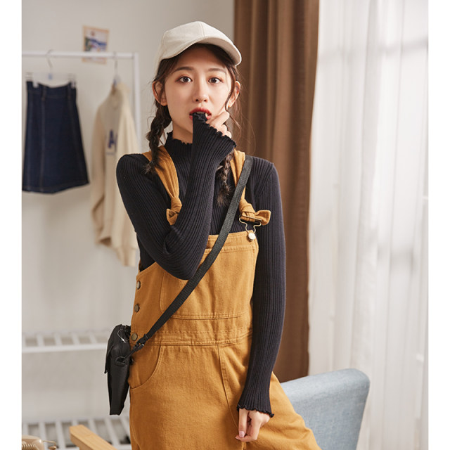 Tang Lion's bottoming shirt female inside the autumn and winter new semi -high -necked long -sleeved sweater tops slim sweater black and white