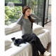 Yoe grey slim base shirt looks slim and layered fake two-piece long-sleeved T-shirt for women in spring and autumn high-end splicing ladies top
