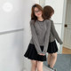 Yoe bow contrast color round neck casual long-sleeved T-shirt women's base shirt spring new slim gray top for women