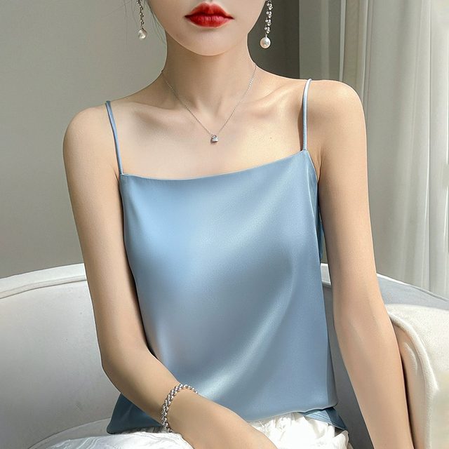Small suspender vest women's white suit inner wear 2025 summer new versatile base shirt one-collar satin top