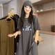 Casual large size mid-length over-knee dress 2025 summer round neck short-sleeved T-shirt skirt Korean loose long skirt women
