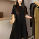 Extra large size 300Jin [Jin equals 0.5 kg] Summer 2025 new fashionable niche slim and loose women's maternity short-sleeved T-shirt dress
