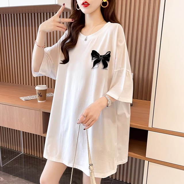 
300Jin [Jin equals 0.5 kg] Large size women's clothing fat mm summer 2025 new pure cotton short-sleeved T-shirt loose top maternity clothes