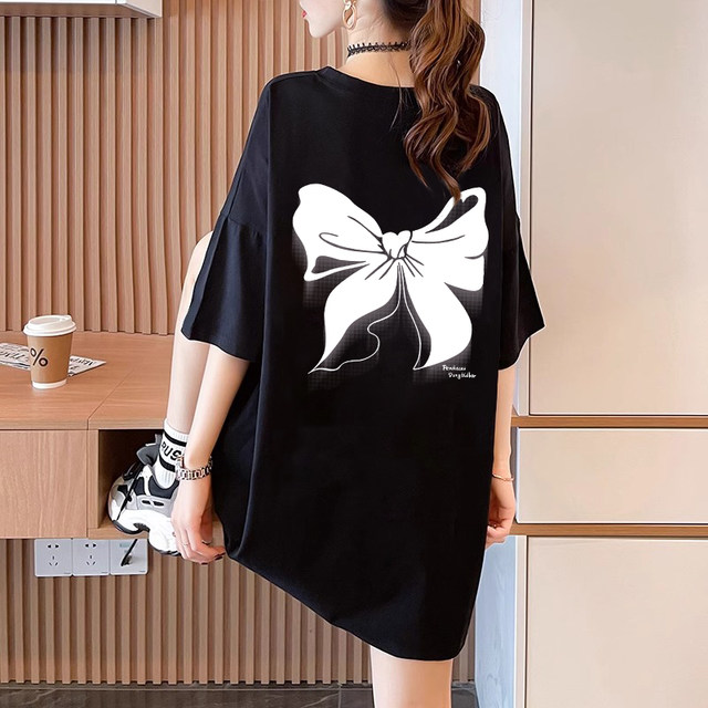 
300Jin [Jin equals 0.5 kg] Large size women's clothing fat mm summer 2025 new pure cotton short-sleeved T-shirt loose top maternity clothes