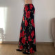 FabGirls Romantic Rose Print Mesh Spliced ​​Skirt Retro versatile Slim Hip Skirt