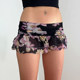 FabGirls romantic floral print cascading low waist cake skirt retro versatile slim mini skirt