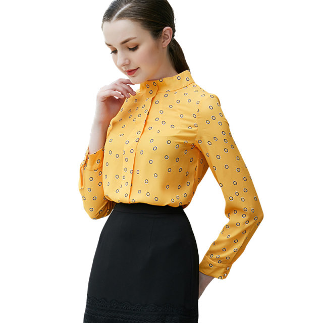 Daiweilu's yellow polka dot long-sleeved shirt for women 2025 autumn new business fashion temperament versatile top