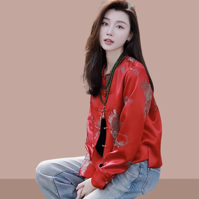 New Chinese style embroidered one-button short jacket for women 2024 spring and autumn style high-end red national style New Year greeting top
