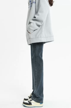 Blue and gray straight-leg jeans for women, high-waisted and slim, 2025 spring and autumn new floor-length cigarette pants plus velvet narrow version wide-leg pants