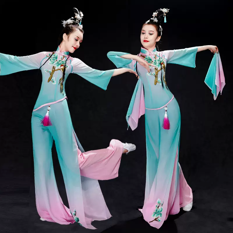 秧歌服演出服22新款广场舞套装手绢舞古典舞蹈服装飘逸扇子
