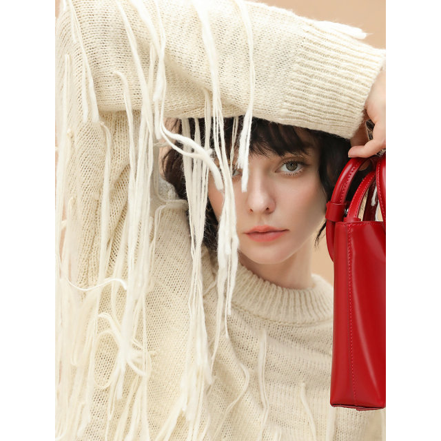 COCOBELLA fluffy soft glutinous tassel sweater warm round neck pullover knit sweater MZ957