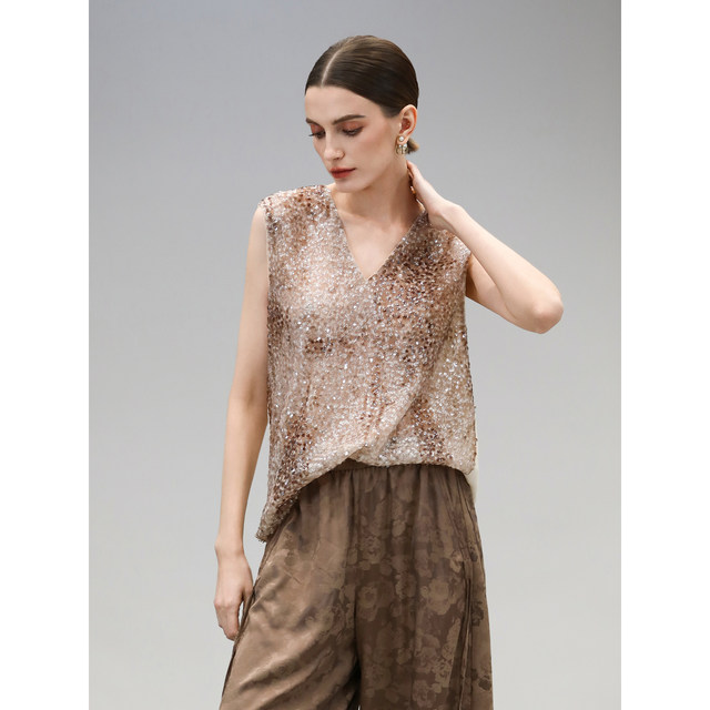 COCOBELLA Heavy Industry Gradient Sequin Embroidery Can Wear Outer Vest Spring and Summer Light Luxury Sleeveless Shirt VT0029
