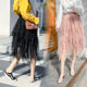 Pink Starry Sky Mesh Skirt Autumn 2025 New Korean Irregular Velvet Skirt Mid-length Female Star Star