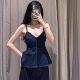2025 spring new women's clothing, short wavy wide-swing V-neck thin suspender denim top 8197064
