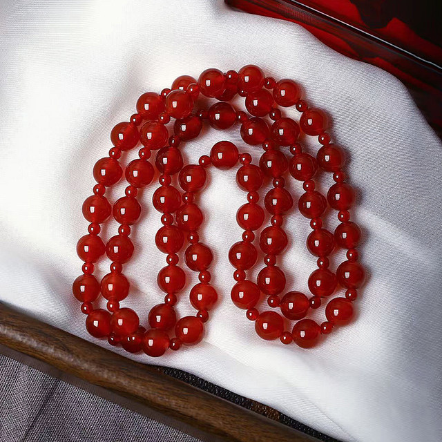 Star Zhao Lusi's same style natural red agate round bead two-circle bracelet Women's agate chalcedony bracelet gift