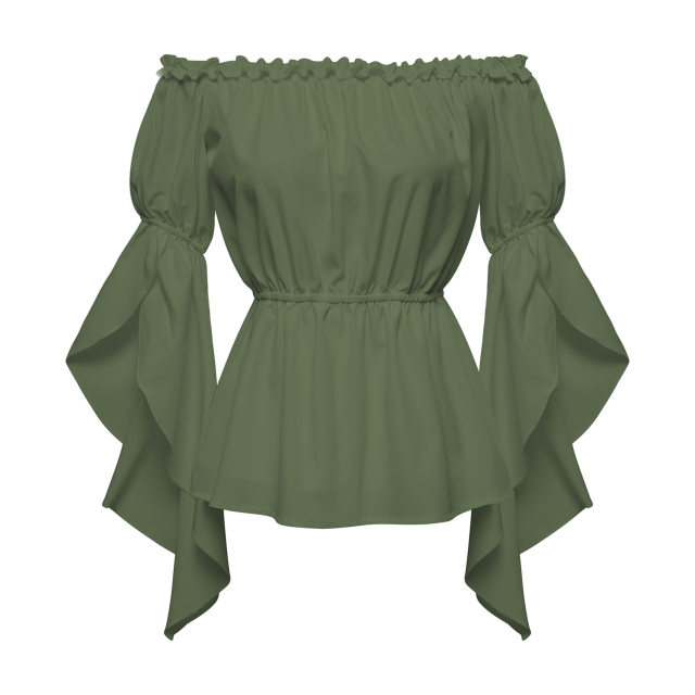 European and American women Renaissance shirt pleated sleeves off-shoulder ruffled shirt top blouse woman
