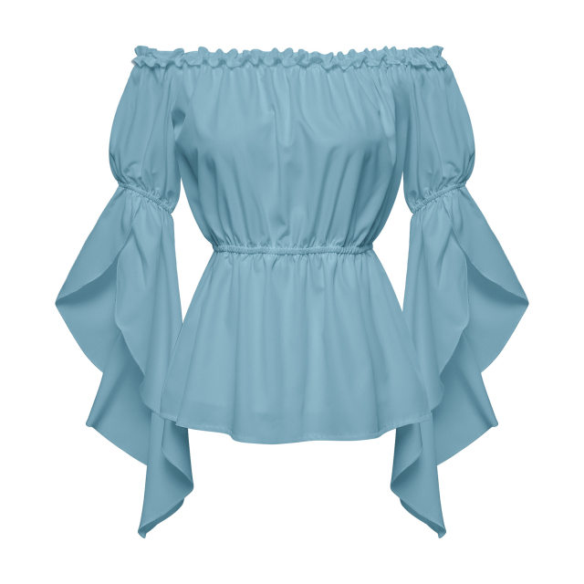European and American women Renaissance shirt pleated sleeves off-shoulder ruffled shirt top blouse woman
