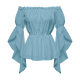 European and American women Renaissance shirt pleated sleeves off-shoulder ruffled shirt top blouse woman
