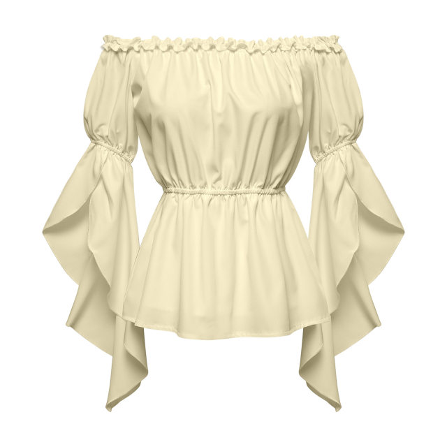 European and American women Renaissance shirt pleated sleeves off-shoulder ruffled shirt top blouse woman
