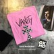 2023 new autumn and winter pink printed arm pockets decorated with cross loose oversize off-shoulder long-sleeved T-shirt