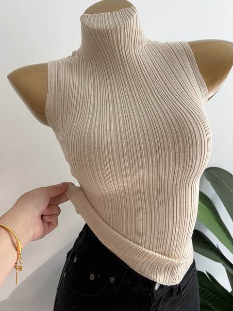 It's easy to match~ Korean style, an ins temperament, half-high collar, pit strip, sleeveless vest top, underwear, base shirt