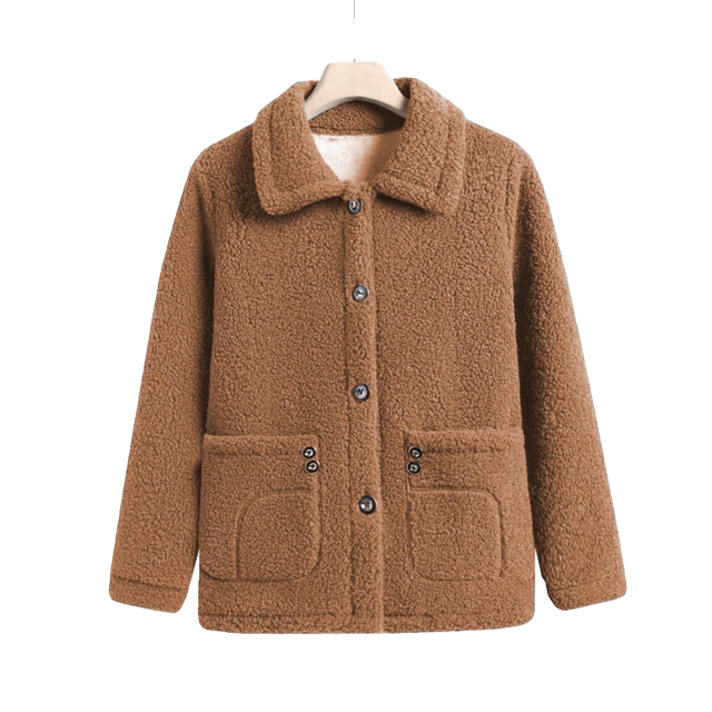 Lamb velvet coat for women in autumn and winter, loose large size plus velvet and thickening to keep warm, high-end mother's style foreign style coat top