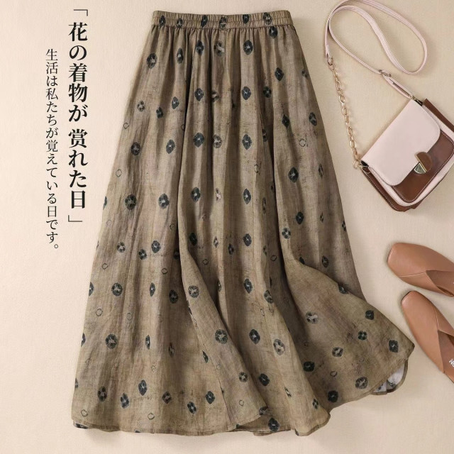 Summer 2024 simple outfit new style for women's elastic waist long skirt A-line skirt retro pocket floral skirt
