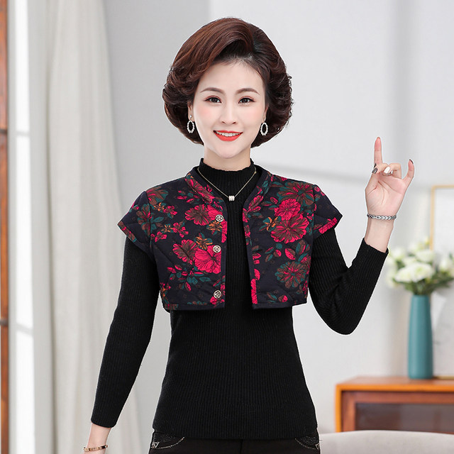 Mom thickened camel lint cotton short sleeve cotton vest middle-aged and elderly women's clothing cervical vertebrae shoulder guard short warm vest