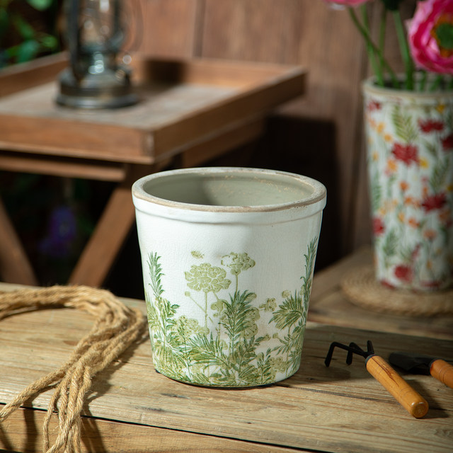 Nordic retro garden living room handmade old ceramic flowerpot gardening flowers and green plants succulent breathable household flower pots