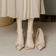 Sheepskin nude thick heel pointed toe mid-heel 5cm high heels for women 7cm 2025 spring and autumn soft leather with skirt single shoes