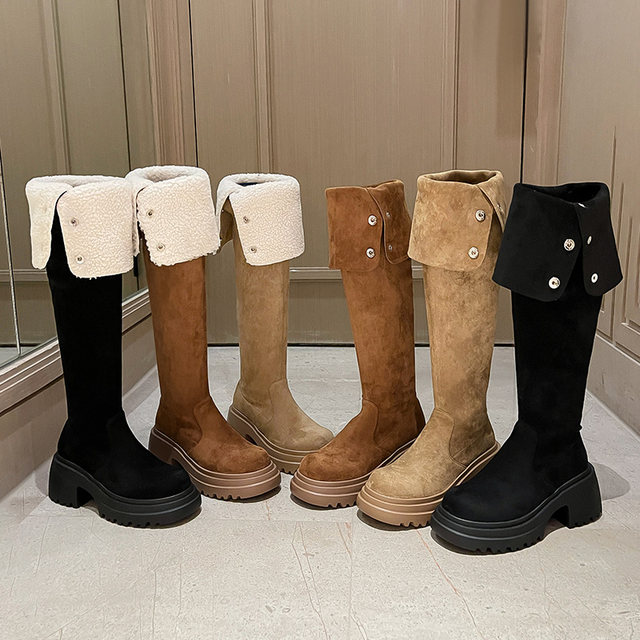 High heels over-knee boots plus fluffy cotton boots women's shoes 2025 new autumn and winter snow boots long knight boots