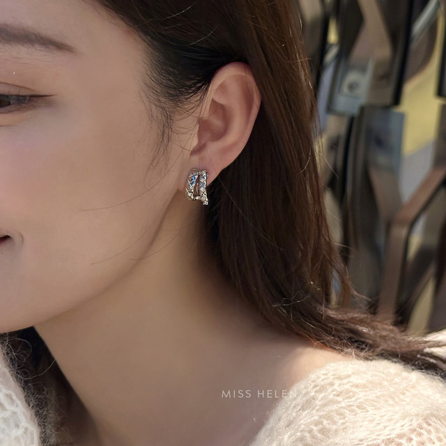 MISS HELEN fragrance style diamond metal style texture ear clip women's niche earrings earrings without ear piercing earrings