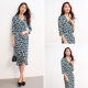 Spring bamboo 100% mulberry silk V-neck 7-quarter sleeve floral 2025 summer new stretch knitted silk dress