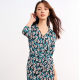 Spring bamboo 100% mulberry silk V-neck 7-quarter sleeve floral 2025 summer new stretch knitted silk dress