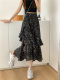 Large size chiffon skirt summer 2025 new mid-length floral cake skirt fat MM high waist elastic A-line skirt