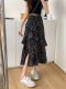 Large size chiffon skirt summer 2025 new mid-length floral cake skirt fat MM high waist elastic A-line skirt