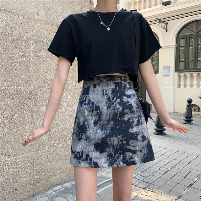 2024 New Short Skirt Spring and Autumn Large Size Printed Skirt High Waist Bag Hip Skirt Fat MM Student A-Line Short Skirt Women