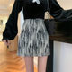Oil painting printed skirt summer large size women's high waist Hong Kong flavor thin bag hip skirt fat mm student A -line skirt
