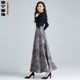 Skirt Spring and Autumn 2025 new gray floral A-line long skirt with high waist covering belly drooping large size umbrella skirt
