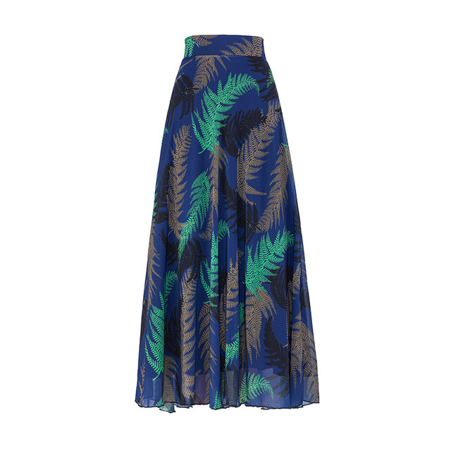2022 Summer new versatile floral chiffon half -body long skirt ladies large size high -waisted large swing A -line dancing skirt