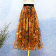 2025 spring and summer fashion printed skirt elegant large hem skirt mid skirt three-layer soft mesh skirt slim skirt long skirt