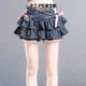 Small light luxury custom lace-up skirt blue denim pleated skirt hot girl slim short skirt design skirt pants