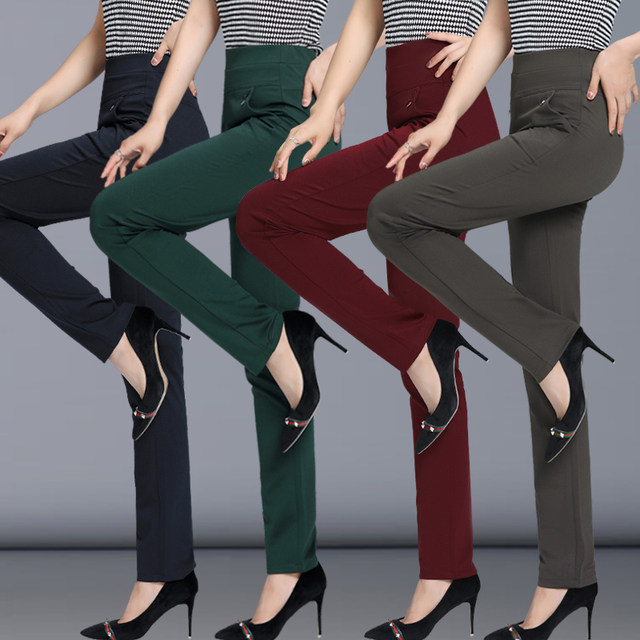 2025 autumn and winter new high-waist straight-leg pants for women, middle-aged and elderly mothers pants elastic waist elastic large-size casual pants