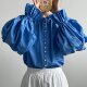 Foreign trade os silk plus cotton light and breathable single-breasted ruffled blue long-sleeved shirt for women 2024 new style