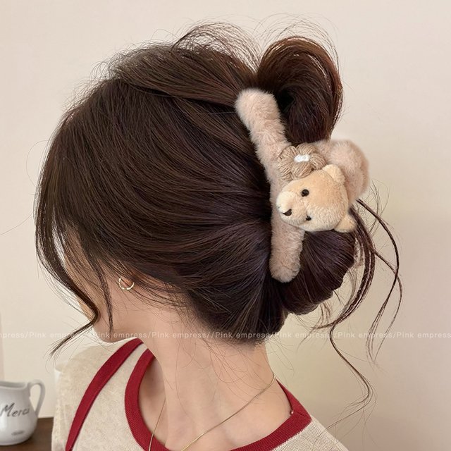 Plush large hairpin for the back of women's head, unique and beautiful hairpin, hairpin for autumn and winter hair, shark clip hairpin