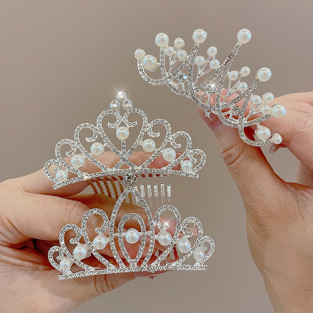 Children's high -end crown head jewelry princess hair clip girl crown combing small girl performance combing high -level sensor card
