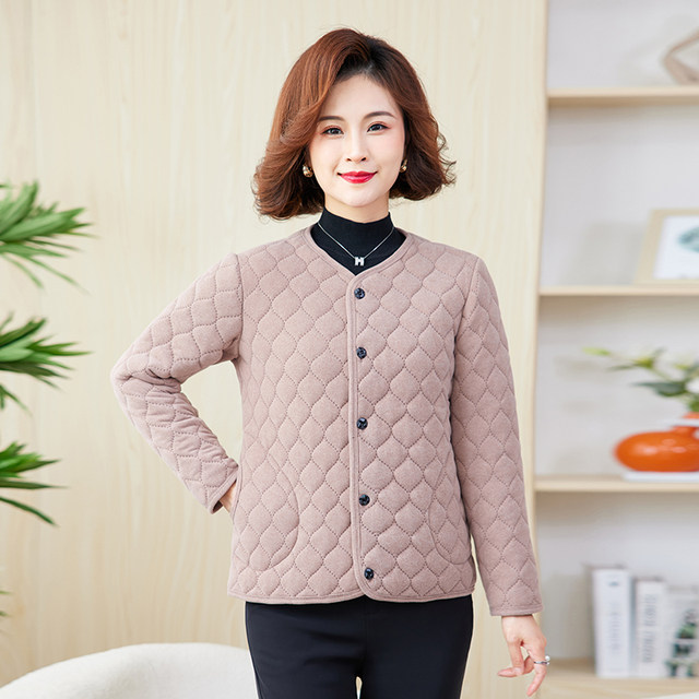 Mother's Winter Clothes German Velvet Cotton Jacket Women's Winter Solid Color Lined Silk Cotton Small Cotton Coat Middle-aged and Elderly Warm Cotton Jacket